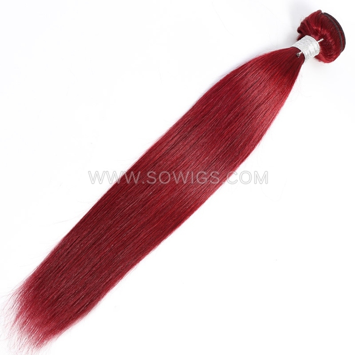 1 Bundle Burgundy Color Straight 100% Unprocessed Virgin Human Hair Extensions Double Weft Sowigs Hair