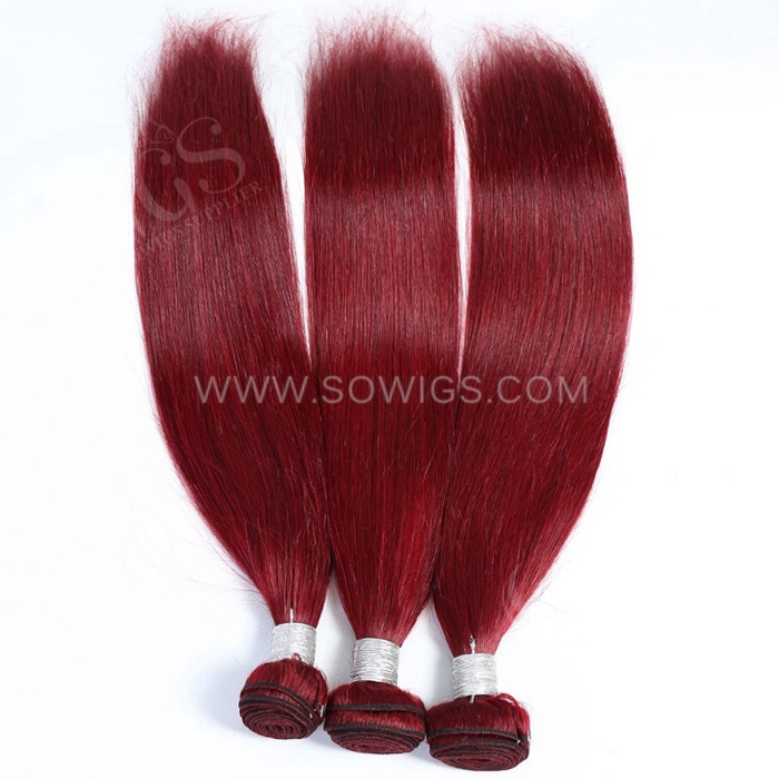 1 Bundle Burgundy Color Straight 100% Unprocessed Virgin Human Hair Extensions Double Weft Sowigs Hair