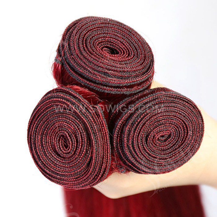 1 Bundle Burgundy Color Straight 100% Unprocessed Virgin Human Hair Extensions Double Weft Sowigs Hair