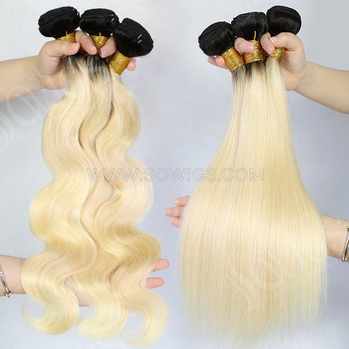 1 Bundle T1B/613 Ombre Color Straight 100% Unprocessed Virgin Human Hair Extensions Double Weft Sowigs Hair