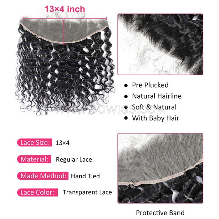 13*4 Lace Frontal Ear To Ear Deep Wave Hairline Pre plucked Knots Lightly Bleached 100% Unprocessed Human Hair