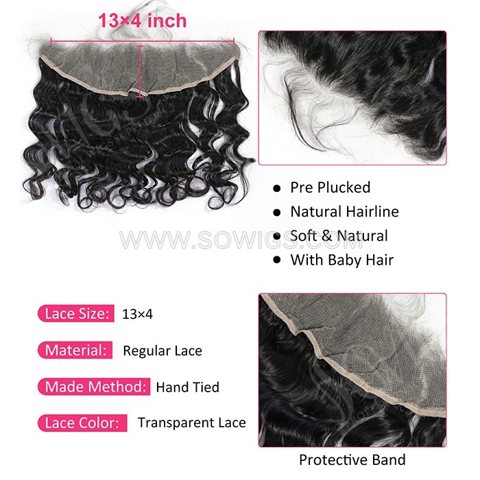 13*4 Lace Frontal Ear To Ear Loose Wave Hairline Pre plucked Knots Lightly Bleached 100% Unprocessed Human Hair