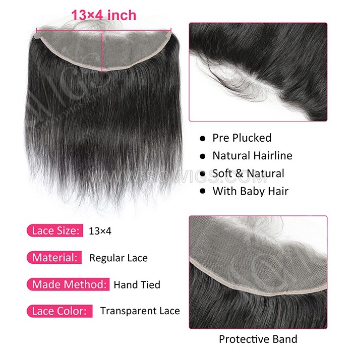 13*4 Lace Frontal Ear To Ear Straight Hairline Pre plucked Knots Lightly Bleached 100% Unprocessed Human Hair