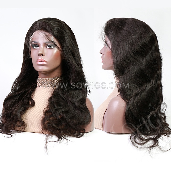 HD Full Lace Wigs 130% Density Pre Plucked Virgin Human Hair Natural Color
