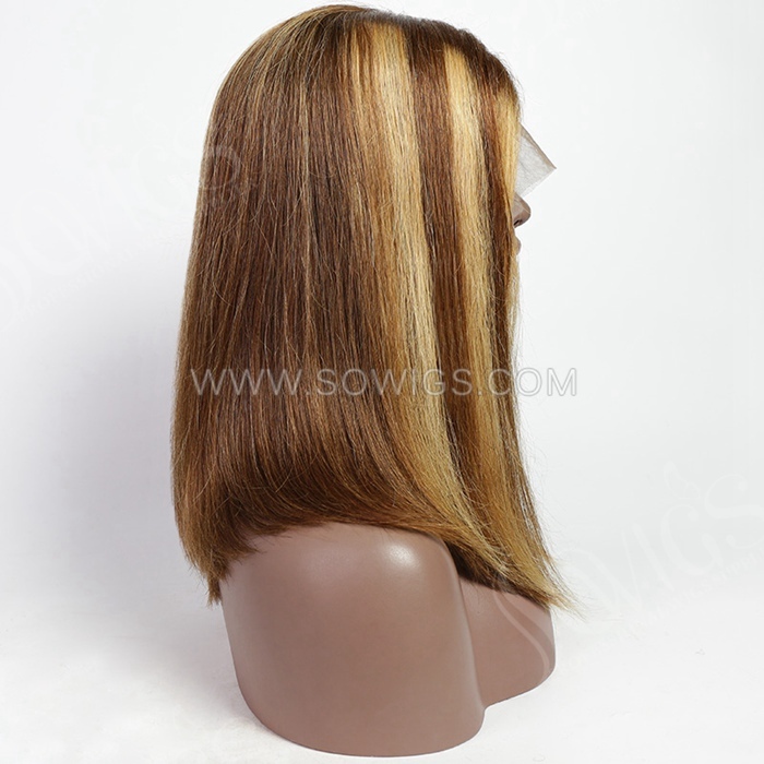 P4/27 Color Straight Color Bob Wigs 13*1 Lace Front Wigs 150% Density Virgin Human Hair Natural Hairline