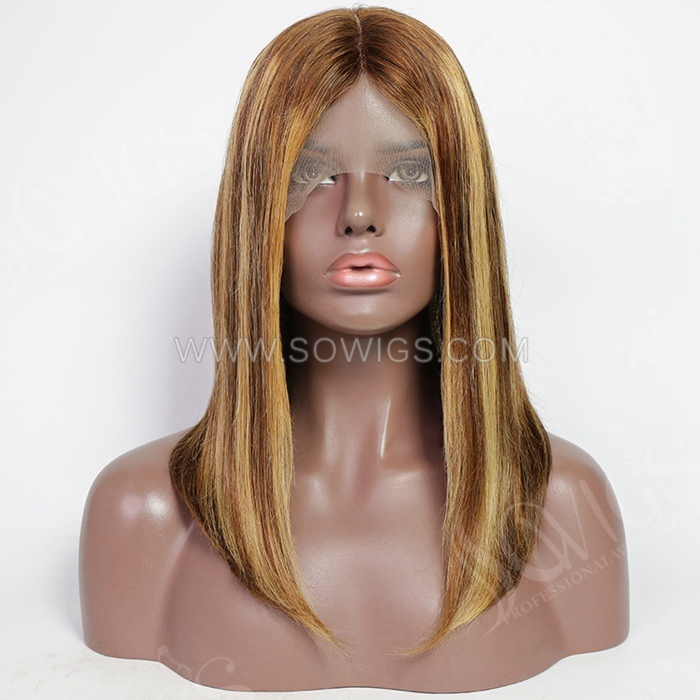 P4/27 Color Straight Color Bob Wigs 13*1 Lace Front Wigs 150% Density Virgin Human Hair Natural Hairline