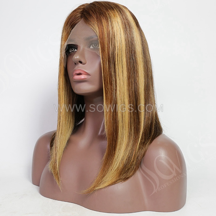 P4/27 Color Straight Color Bob Wigs 13*1 Lace Front Wigs 150% Density Virgin Human Hair Natural Hairline