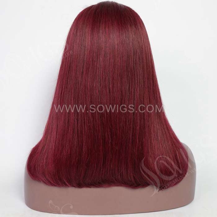 Color 99J Straight Hair Bob Wigs 13*1 Lace Front Wigs 130% Density Virgin Human Hair Natural Hairline