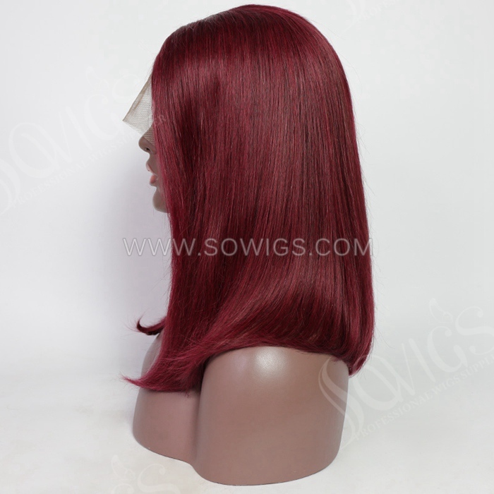 Color 99J Straight Hair Bob Wigs 13*1 Lace Front Wigs 130% Density Virgin Human Hair Natural Hairline