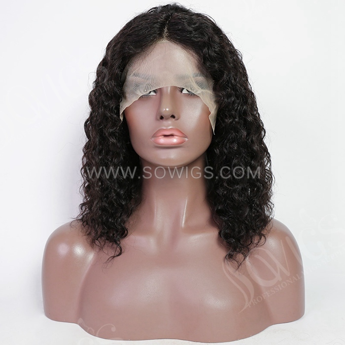 Curly Bob Wigs 13*1 Lace Front Wigs 130% Density Virgin Human Hair Natural Color Natural Hairline