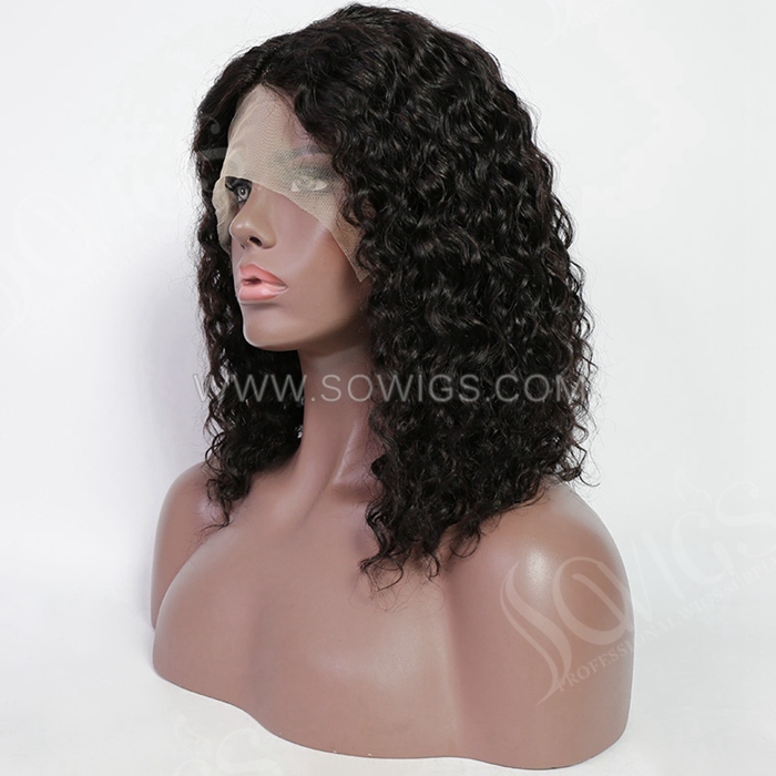 Curly Bob Wigs 13*1 Lace Front Wigs 130% Density Virgin Human Hair Natural Color Natural Hairline