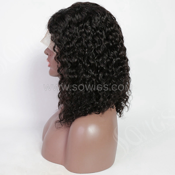 Curly Bob Wigs 13*1 Lace Front Wigs 130% Density Virgin Human Hair Natural Color Natural Hairline