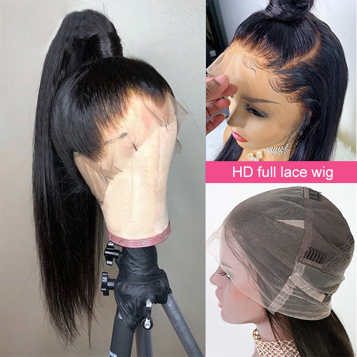 HD Full Lace Wigs 130% Density Pre Plucked Virgin Human Hair Natural Color