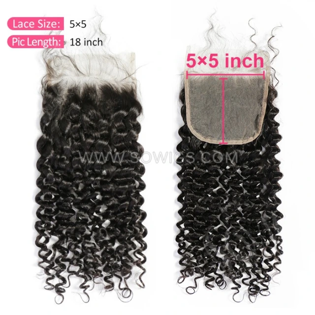 5*5 Lace Closure Deep Curly Hairline Pre plucked Knots Lightly Bleached 100% Unprocessed Human Hair