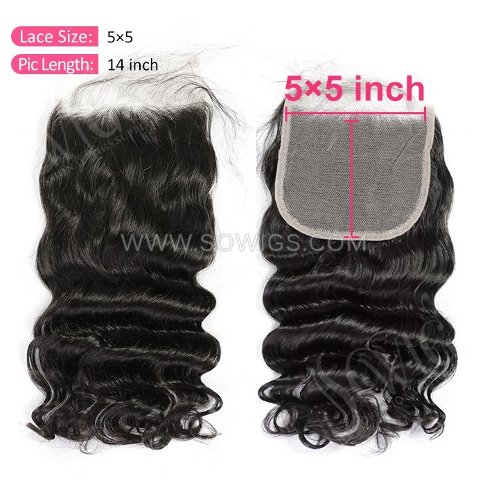 5*5 Lace Closure Loose Wave Hairline Pre plucked Knots Lightly Bleached 100% Unprocessed Human Hair