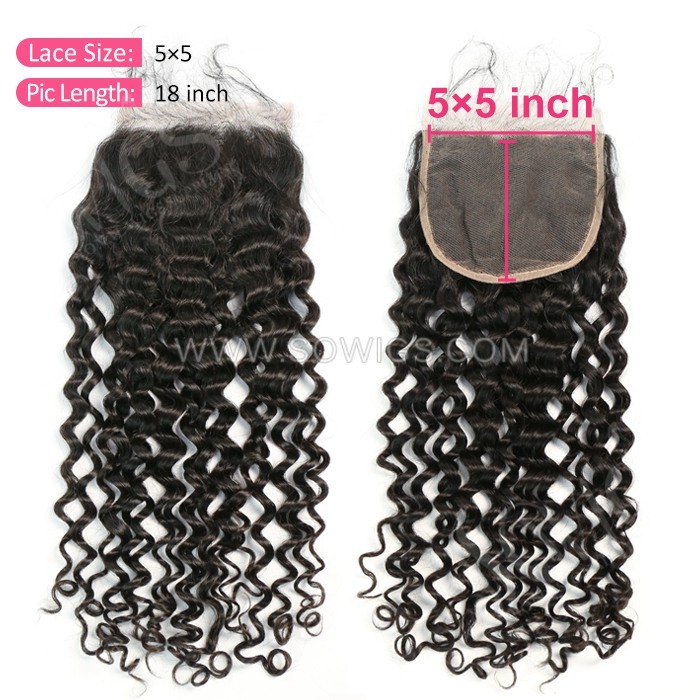 5*5 Lace Closure Italian Curly Hairline Pre plucked Knots Lightly Bleached 100% Unprocessed Human Hair