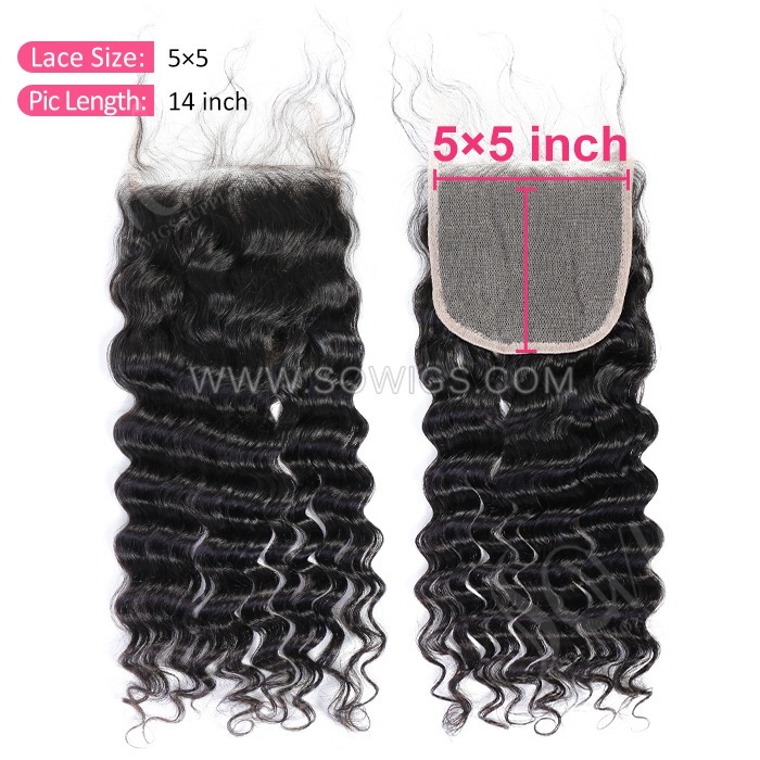 5*5 Lace Closure Deep Wave Hairline Pre plucked Knots Lightly Bleached 100% Unprocessed Human Hair