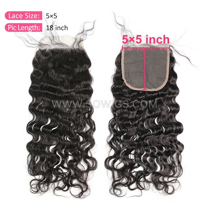 5*5 Lace Closure Natural Wave Hairline Pre plucked Knots Lightly Bleached 100% Unprocessed Human Hair