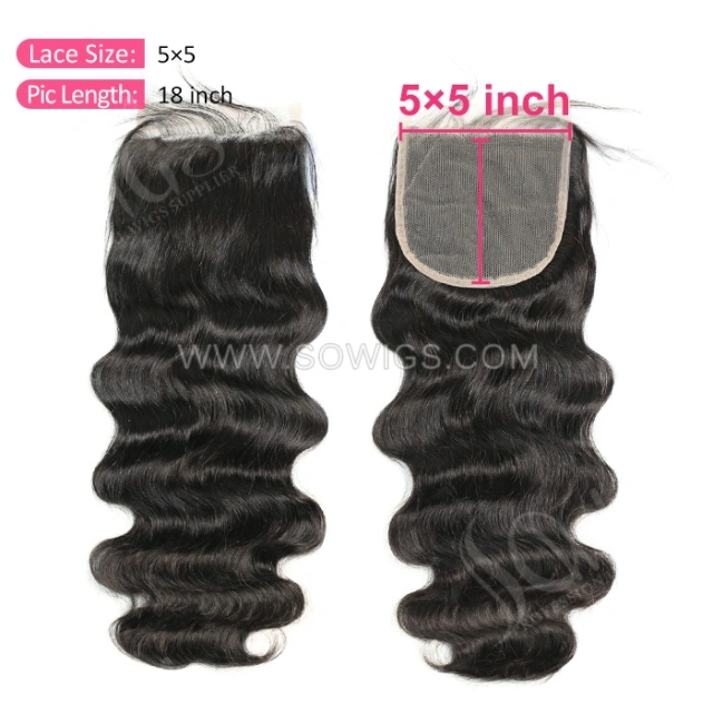 5*5 Lace Closure Body Wave Hairline Pre plucked Knots Lightly Bleached 100% Unprocessed Human Hair