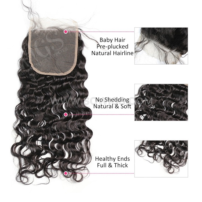 5*5 Lace Closure Natural Wave Hairline Pre plucked Knots Lightly Bleached 100% Unprocessed Human Hair