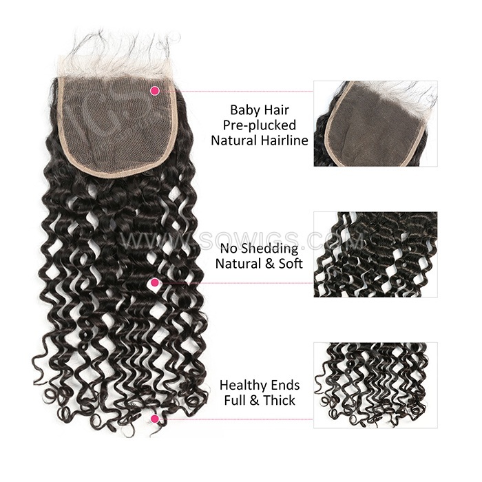 5*5 Lace Closure Italian Curly Hairline Pre plucked Knots Lightly Bleached 100% Unprocessed Human Hair