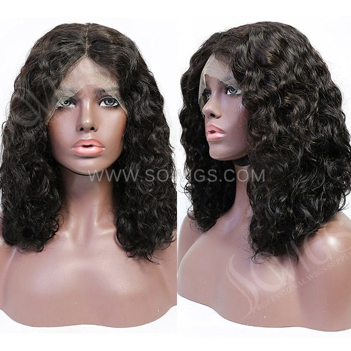 Wavy Hair Bob Wigs 13*1 Lace Front Wigs 130% Density Virgin Human Hair Natural Color Natural Hairline