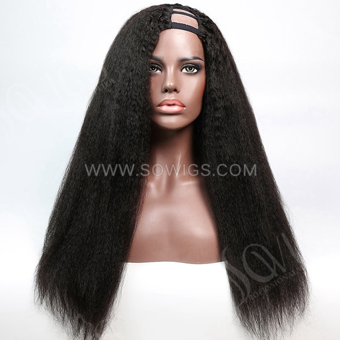 Kinky Straight U Part Wigs  V Part Wigs 130% & 300% Density 100% Unprocessed Virgin Human Hair Natural Color