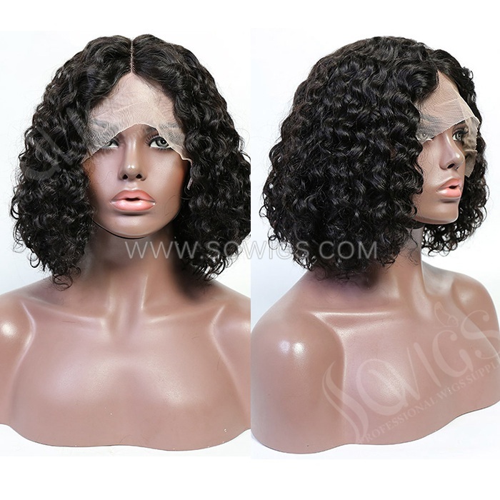Deep Curly Bob Wigs 13*1 Lace Front Wigs 130% Density Virgin Human Hair Natural Color Natural Hairline