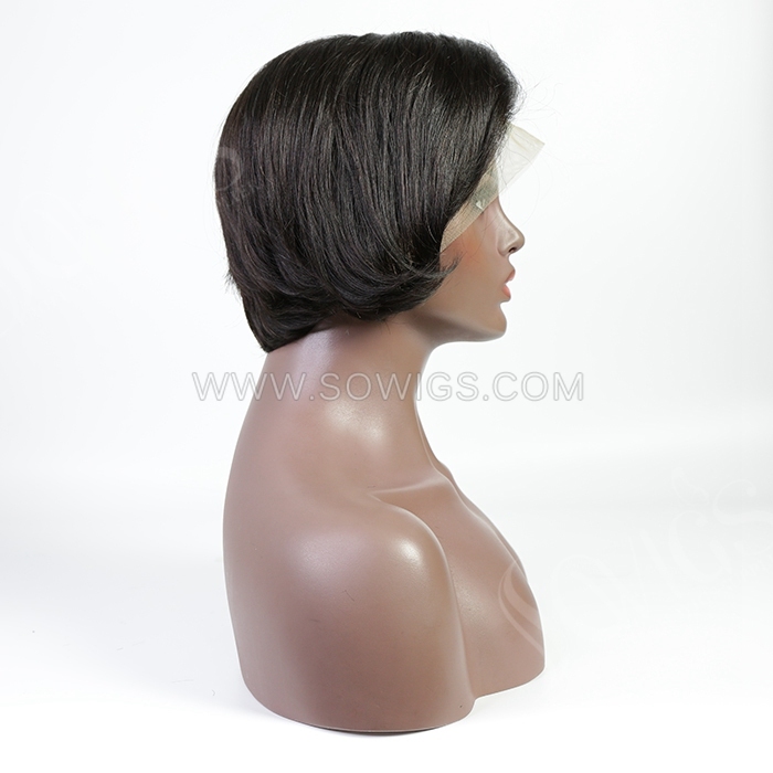 8inch Pixie Cut Straight Hair Bob Wigs 13*1 Lace Front Wigs 130% Density Virgin Human Hair Natural Hairline