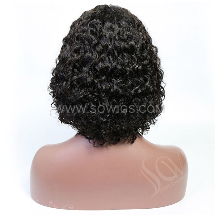 Deep Curly Bob Wigs 13*1 Lace Front Wigs 130% Density Virgin Human Hair Natural Color Natural Hairline