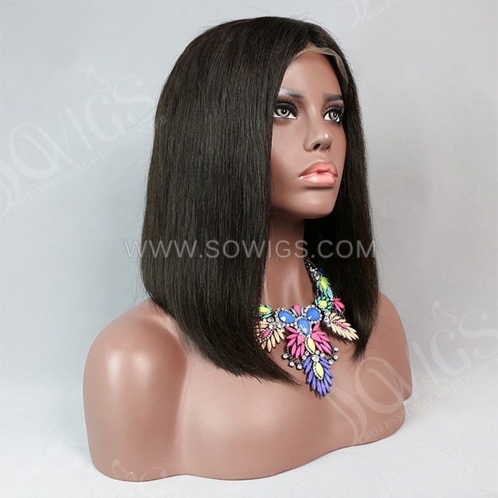 Straight Hair Bob Wigs 13*4 Lace Front Wigs 300% Density Virgin Human Hair Natural Color Natural Hairline
