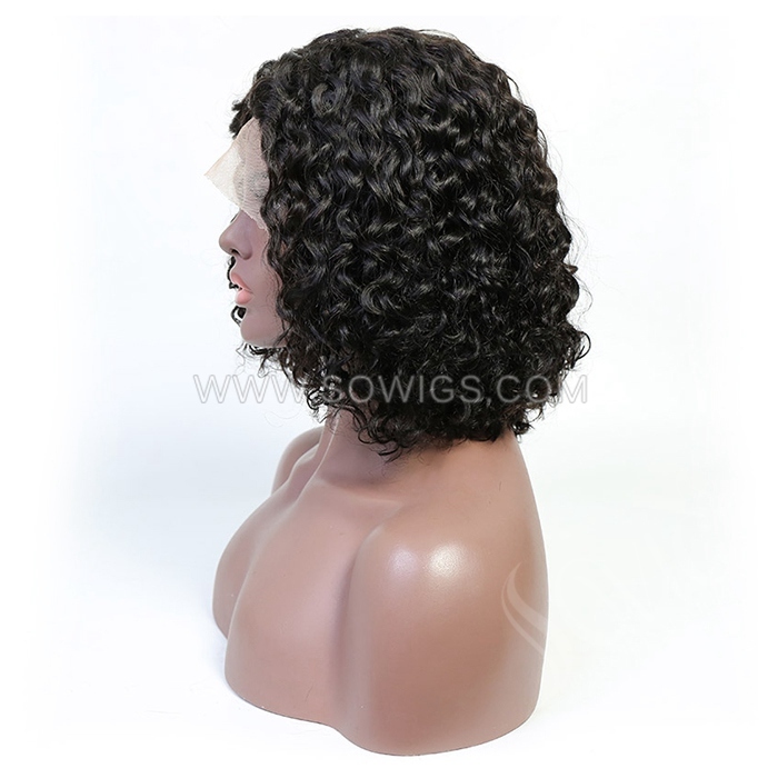 Deep Curly Bob Wigs 13*1 Lace Front Wigs 130% Density Virgin Human Hair Natural Color Natural Hairline