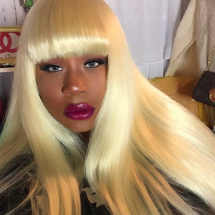 613 Blonde Color Bang Full Machine Made Wigs 130% 300% Density Virgin Human Hair