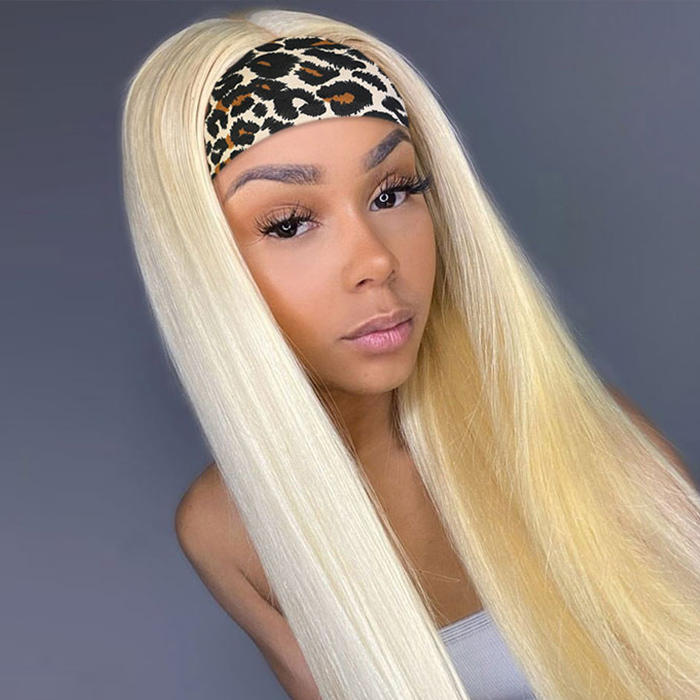 613 Blonde Color Headband Wigs Scarf Wigs 130% Density Virgin Human Hair