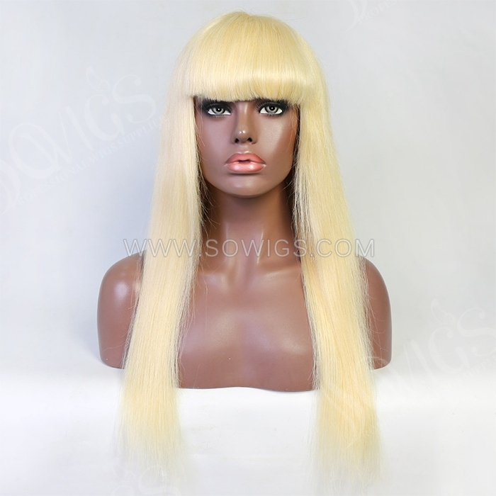 613 Blonde Color Bang Full Machine Made Wigs 130% 300% Density Virgin Human Hair