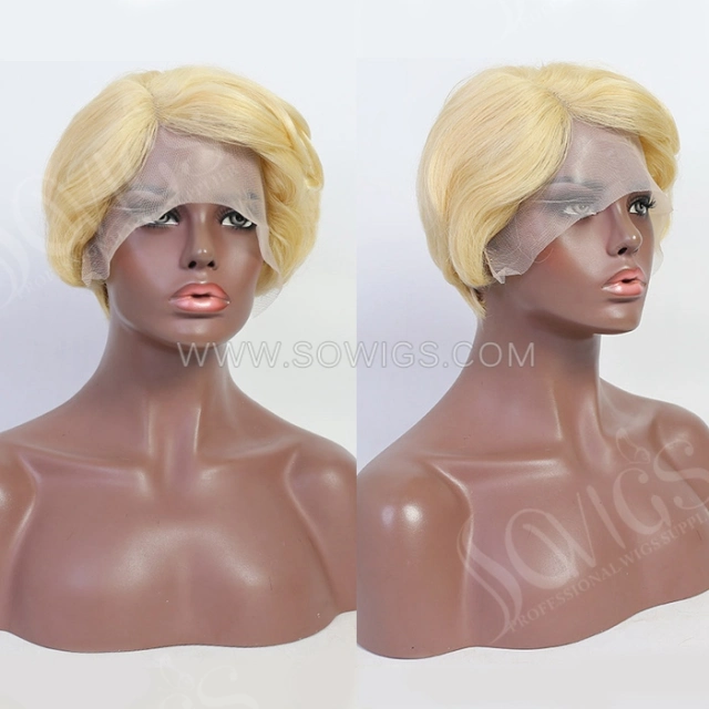 130% Density #613 Blonde Straight 13x1 Lace Front Bob Wig Human Hair Side Part Short Bob Wig