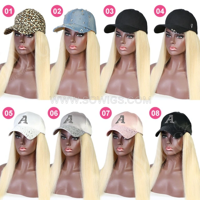 613 Blonde Color Hat Wigs Basketball Cap Wigs Straight Hair Virgin Human Hair