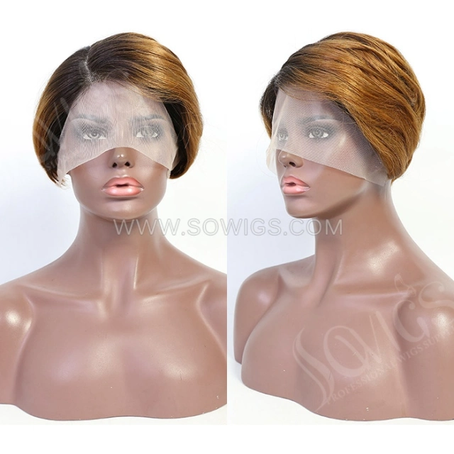 T1B/30 Color Straight Hair Bob Wigs 13*1 Lace Front Wigs 130% Density Virgin Human Hair Natural Hairline