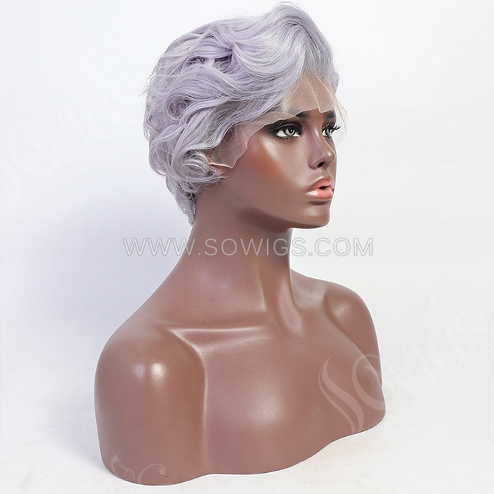 8inch Grey Color Bob Wigs 13*4 Lace Front Wigs 130% Density Virgin Human Hair Natural Hairline