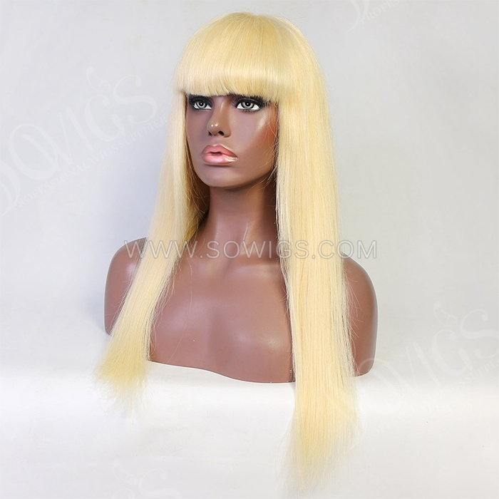 613 Blonde Color Bang Full Machine Made Wigs 130% 300% Density Virgin Human Hair