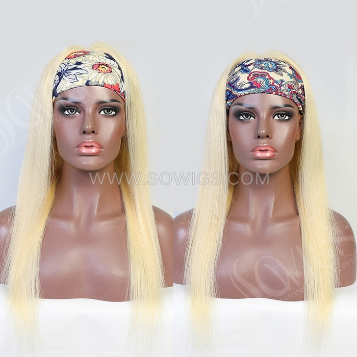 613 Blonde Color Headband Wigs Scarf Wigs 130% Density Virgin Human Hair