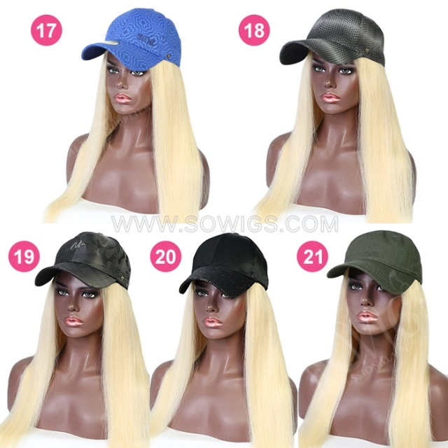 613 Blonde Color Hat Wigs Basketball Cap Wigs Straight Hair Virgin Human Hair