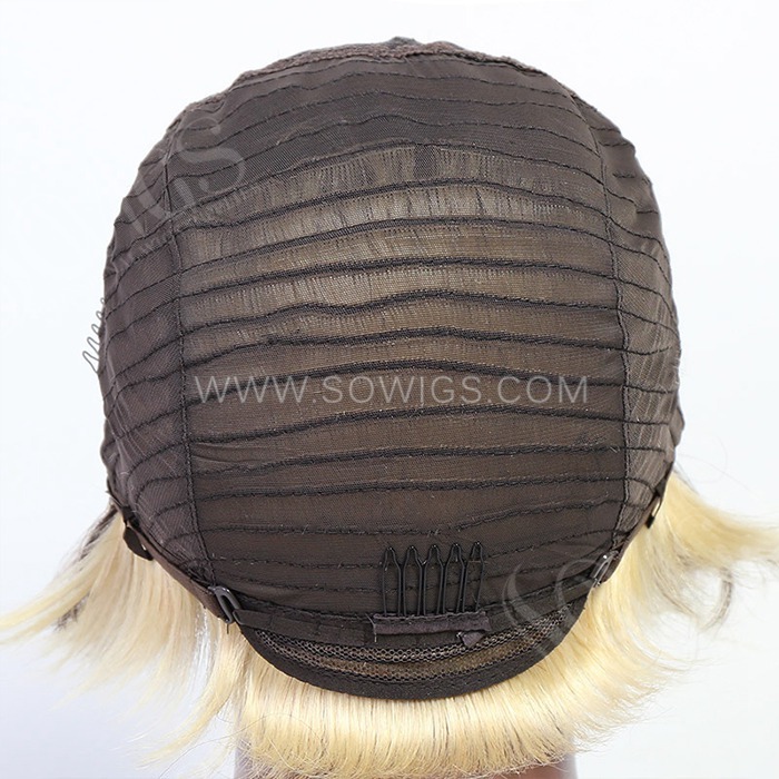 T1b/613 Color Straight Hair Bob Wigs 13*1 Lace Front Wigs 130% Density Virgin Human Hair Natural Hairline