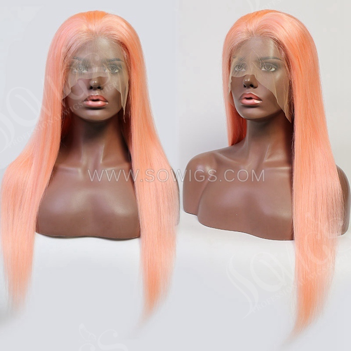 Pink Color 130% Density Full Lace Wig Straight Hair Virgin Human Hair