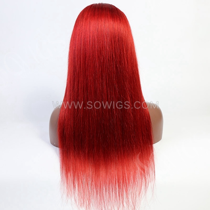 Red Color Straight 13*4 Lace Front Wigs 130% Density Lace Wigs Virgin Human Hair Natural Hairline