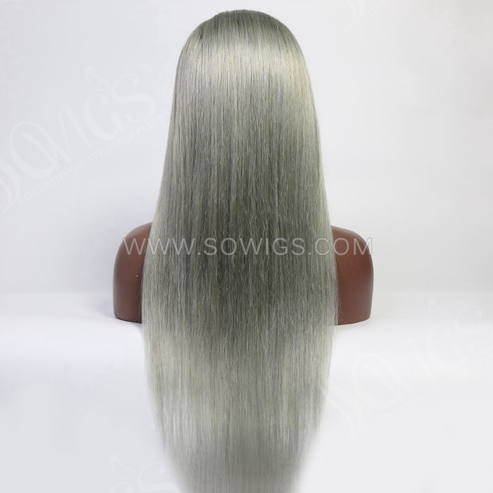 T1B/Grey Ombre Color 130% Density Full Lace Wig Straight Hair Virgin Human Hair