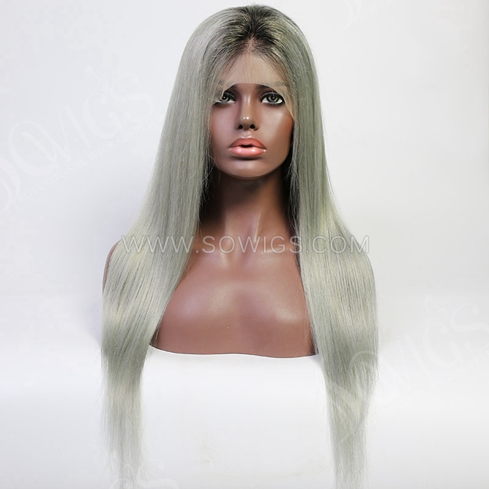 T1B/Grey Ombre Color 130% Density Full Lace Wig Straight Hair Virgin Human Hair