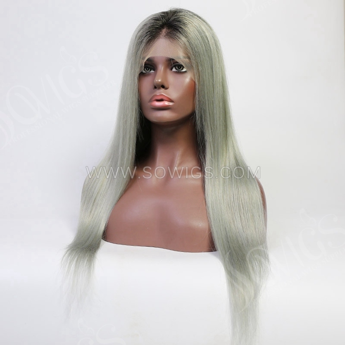 T1B/Grey Ombre Color 130% Density Full Lace Wig Straight Hair Virgin Human Hair