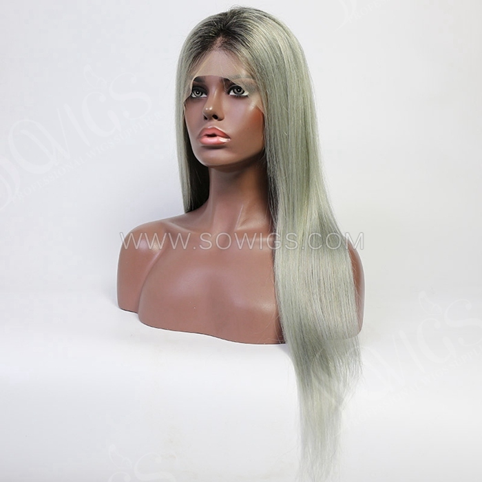 T1B/Grey Ombre Color 130% Density Full Lace Wig Straight Hair Virgin Human Hair