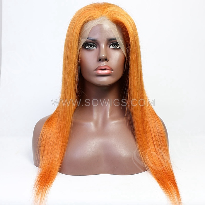 Orange Ginger Color Straight Hair 13*4 Lace Front Wigs 300% Density Lace Wigs Virgin Human Hair Natural Hairline